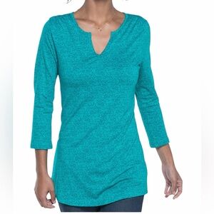 Toad & Co Casual Organic Cotton 3/4 Sleeve Split Neck Tunic Top Large Green